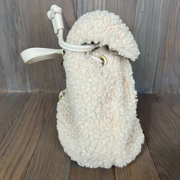NWOT Versace Jeans Couture Faux Shearling Convertible Mini Backpack Cream & Gold main image 5